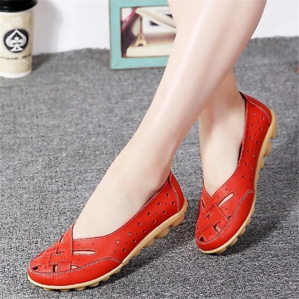 Women's Driving Loafers in Breathable Non Slip Flat Sandals Fashion Cutout Elegant Cute Walking Shoes Ladies Round Toe Dressy Casual Lightweight Outdoor Shoes