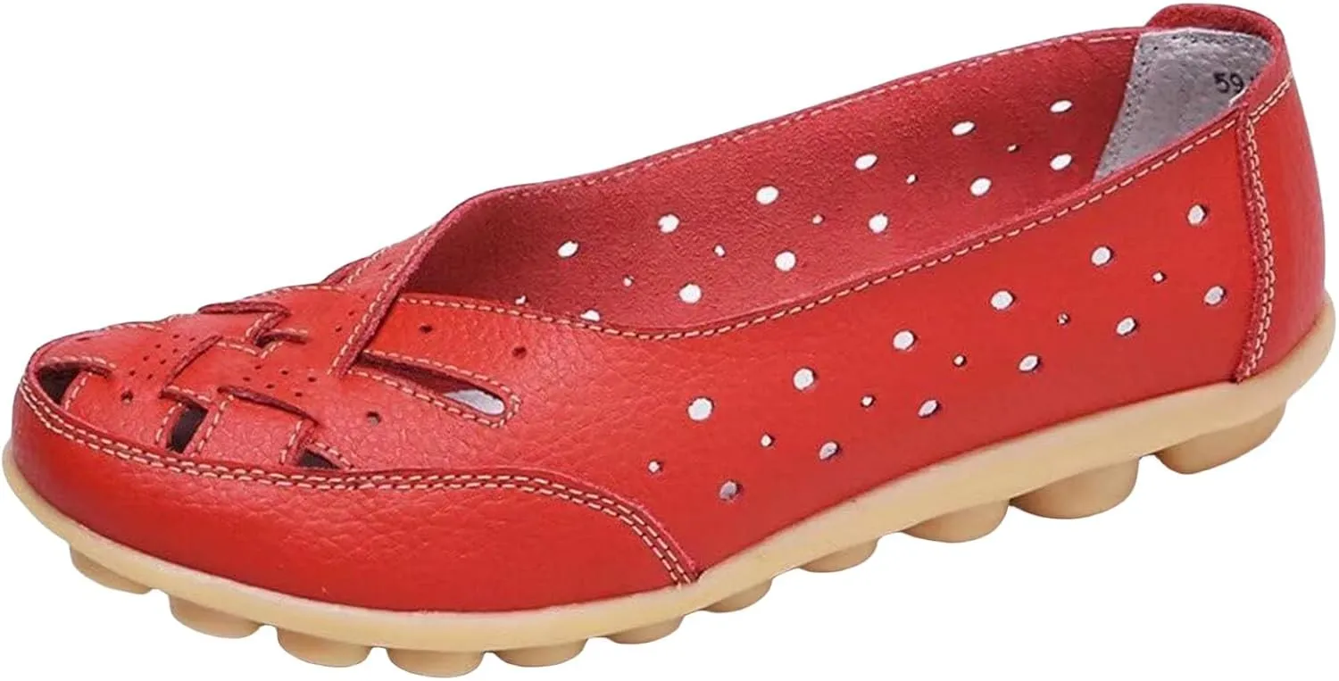 Women's Driving Loafers in Breathable Non Slip Flat Sandals Fashion Cutout Elegant Cute Walking Shoes Ladies Round Toe Dressy Casual Lightweight Outdoor Shoes