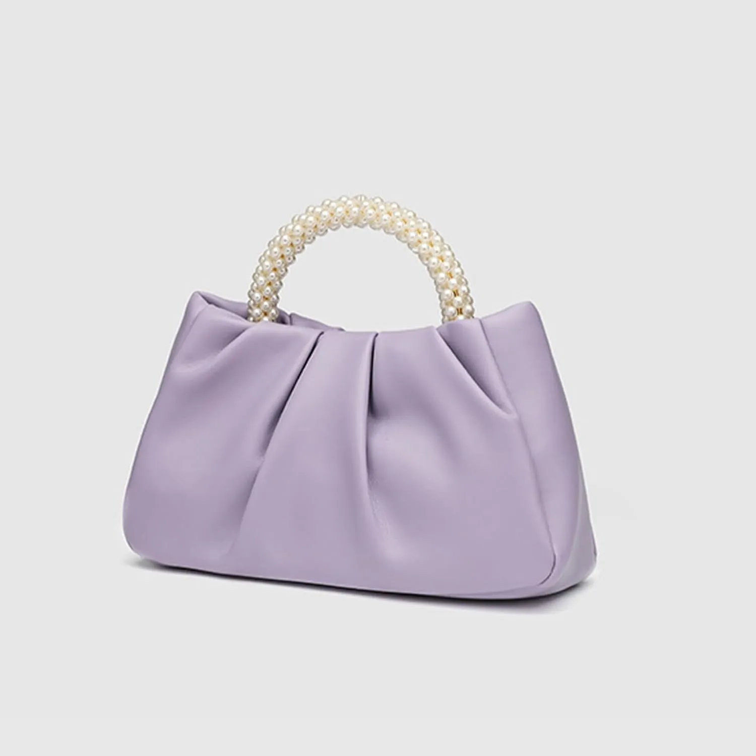 Womens Evening Clutch Pearl Purses Soft Leather Ruched Small Pearl Handbags Party Wedding Crossbody Shoulder Bags