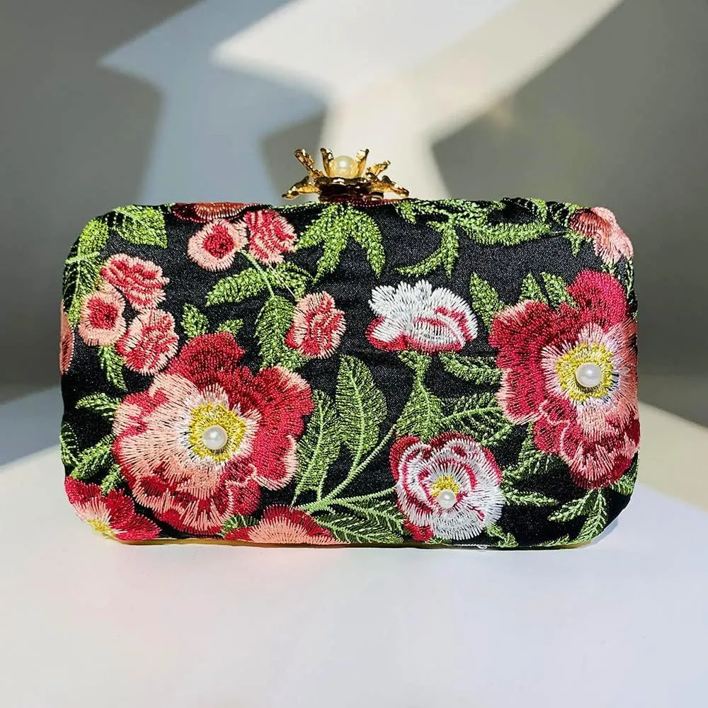 Womens Handmade Embroidery Beaded Evening Clutch Bag Vintage Pearls Handbag Purse for Wedding Prom Cocktail Party