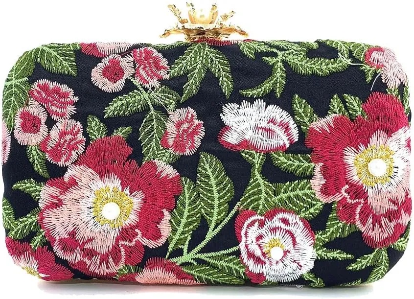 Womens Handmade Embroidery Beaded Evening Clutch Bag Vintage Pearls Handbag Purse for Wedding Prom Cocktail Party