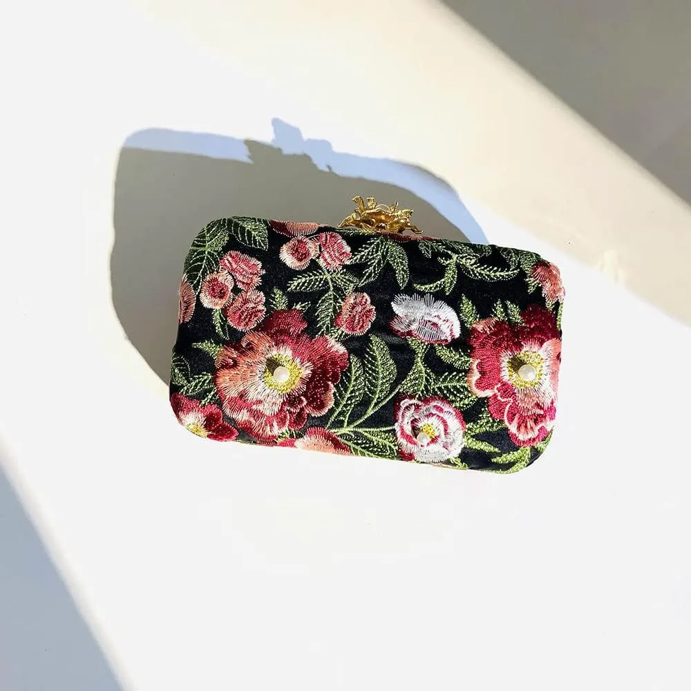 Womens Handmade Embroidery Beaded Evening Clutch Bag Vintage Pearls Handbag Purse for Wedding Prom Cocktail Party