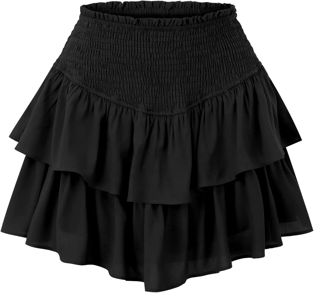 Women's High Waist Ruffle Flowy Hem Mini Skirts Stretchy Lined Layered Pleated Casual Beach Short Skirt