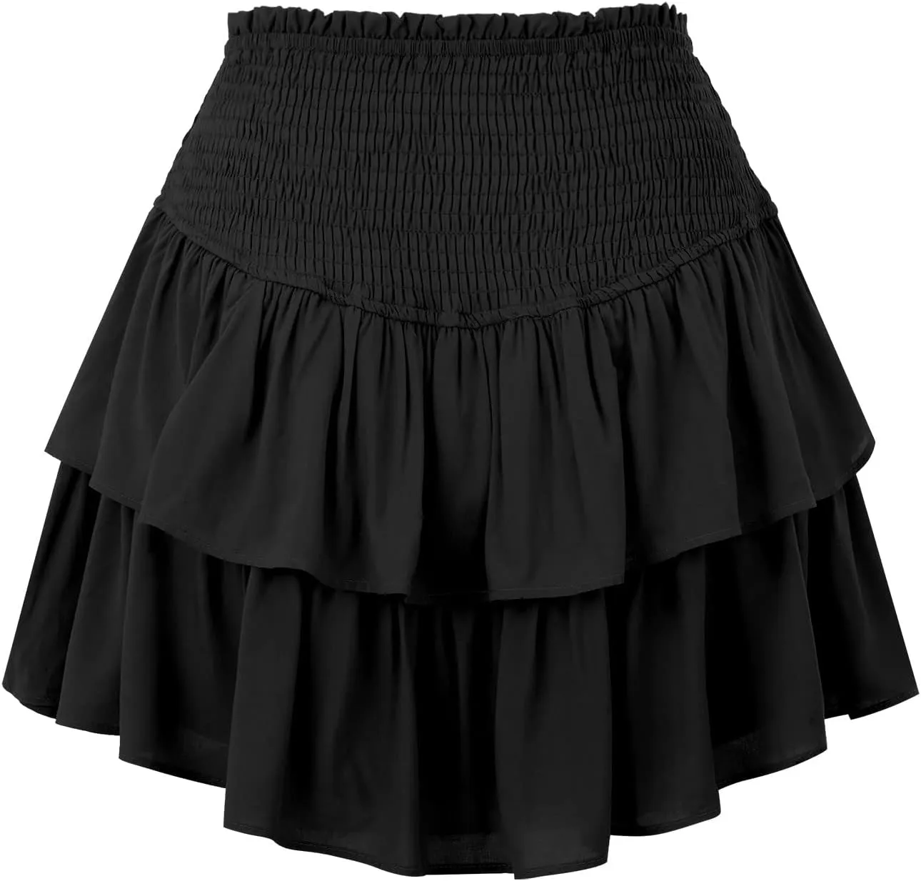 Women's High Waist Ruffle Flowy Hem Mini Skirts Stretchy Lined Layered Pleated Casual Beach Short Skirt