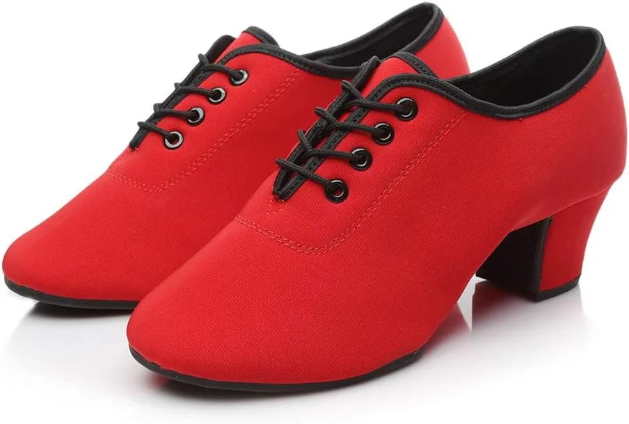 Women's lace-up Latin Dance Shoes Ballroom Modern Jazz Dance Practice Performance Shoes with Closed Toes,Model NJB