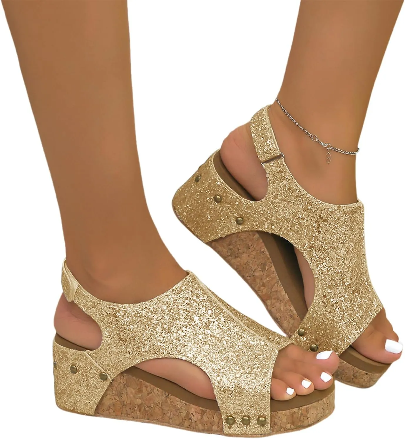 Women's Orthopedic Platform Wedge Sandals Casual Flat Open Toe Ankle Strap Espadrilles Sandals Summer Dressy Arch Support Walking Shoes Lightweight Comfort Outdoor Shoes