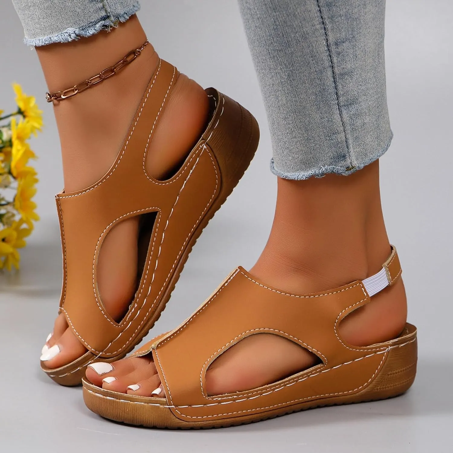 Womens Orthopedic Sandals Comfortable Beach Slippers Ankle Strap Open Toe Platform Wedge Shoe