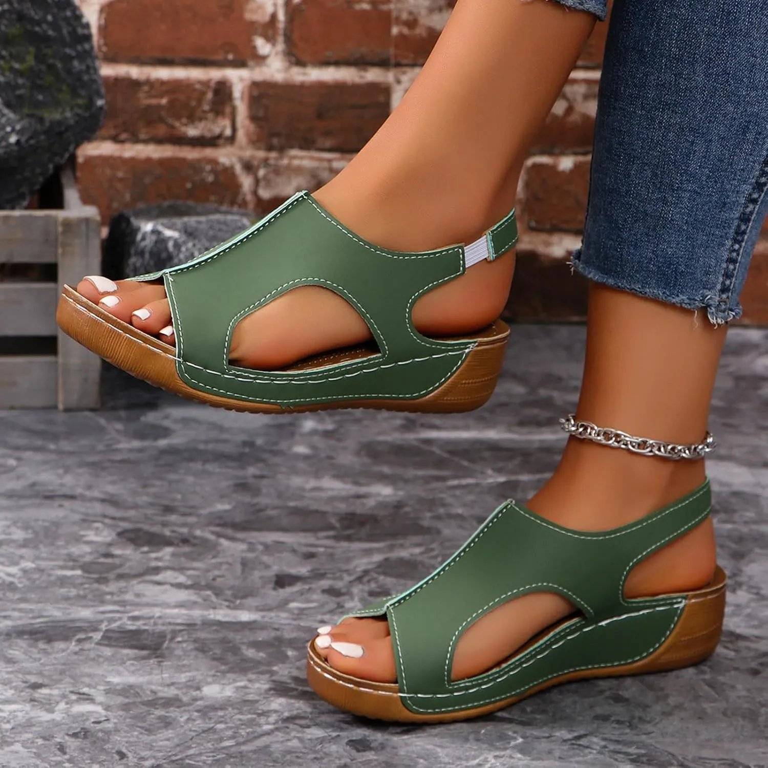 Womens Orthopedic Sandals Comfortable Beach Slippers Ankle Strap Open Toe Platform Wedge Shoe