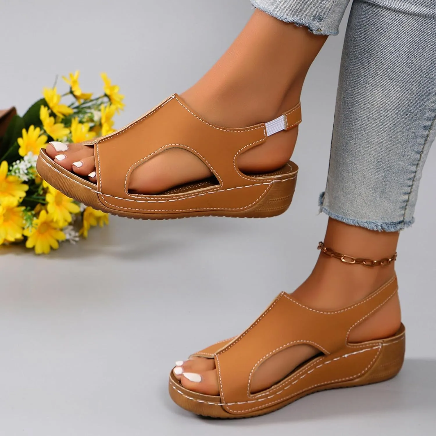 Womens Orthopedic Sandals Comfortable Beach Slippers Ankle Strap Open Toe Platform Wedge Shoe