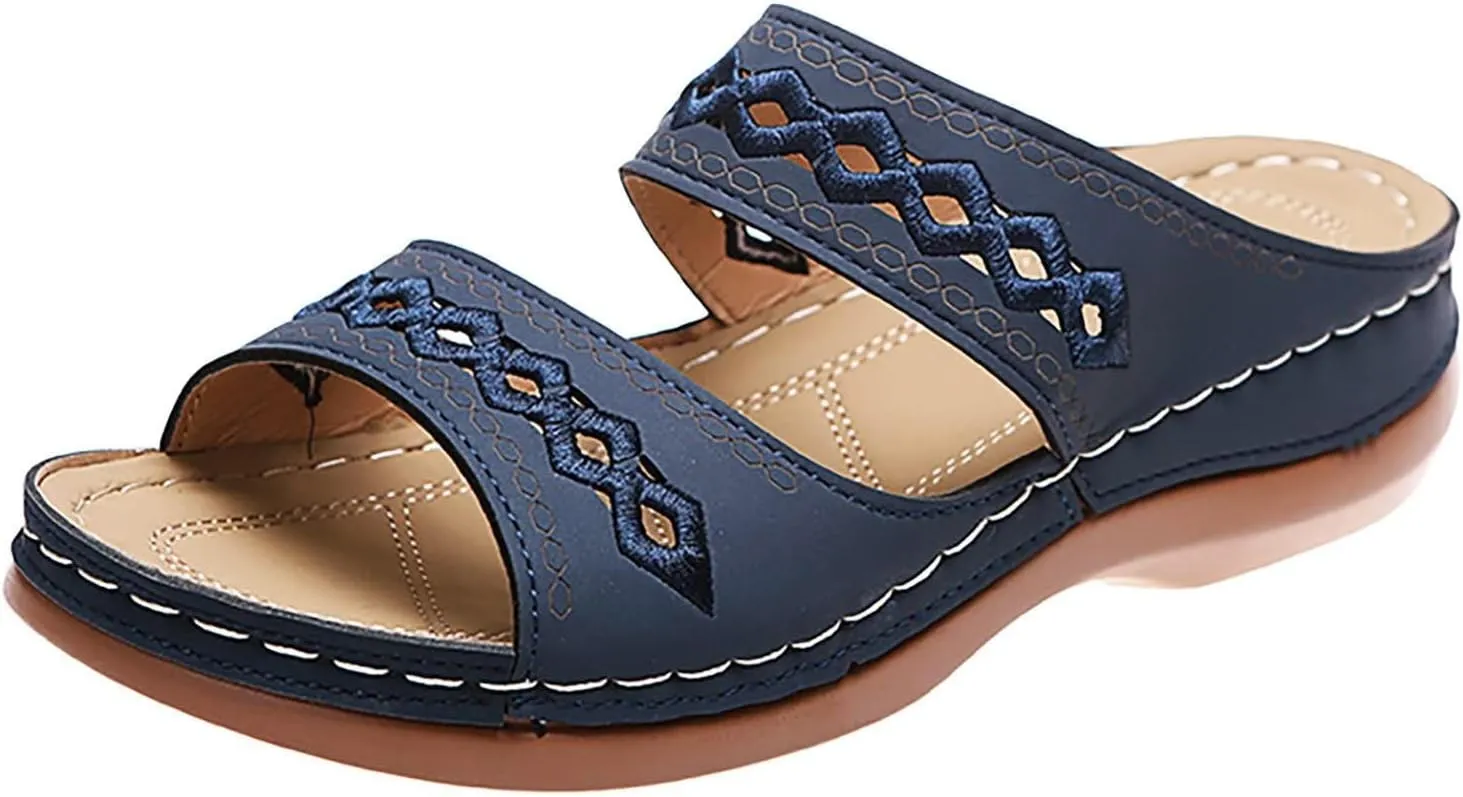Womens Orthopedic Sandals Support Flip Flops Slip On Wide Sandals Platform Summer Comfortable Walking Shoes