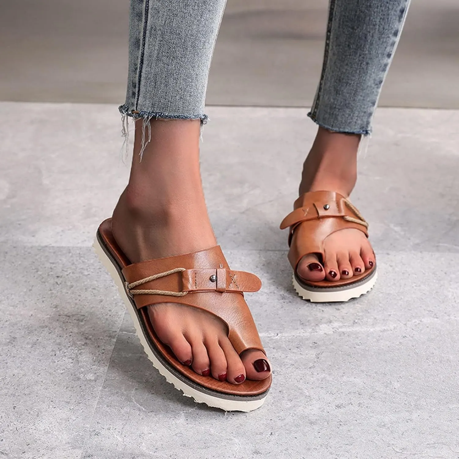 Womens Orthopedic Sandals Thong Slippers Buckle Strap Comfort Beach Sandals Walking Flip Flops Open Toe Slip On Wedge Sandal Casual Lightweight Breathable Summer Slippers for Women Comfort Wear Shoes