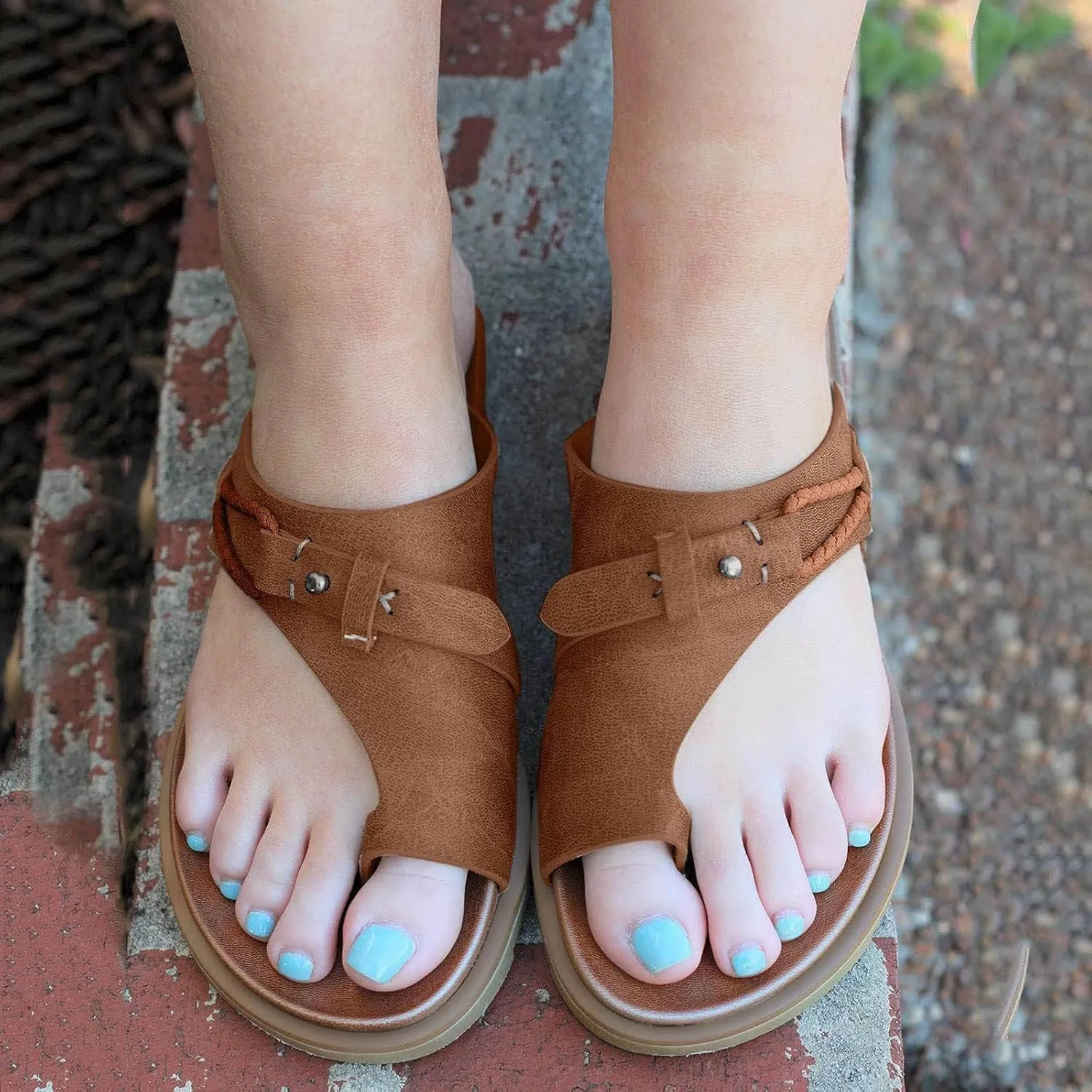 Womens Orthopedic Sandals Thong Slippers Buckle Strap Comfort Beach Sandals Walking Flip Flops Open Toe Slip On Wedge Sandal Casual Lightweight Breathable Summer Slippers for Women Comfort Wear Shoes