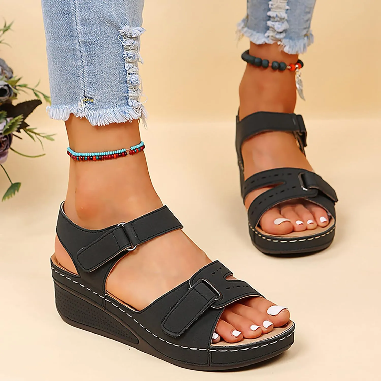Womens Orthopedic Slides with Arch Support Summer Sandals Comfortable Walking Shoes Adjustable Straps Lightweight Beach Casual Outdoor Plantar Fasciitis Recovery
