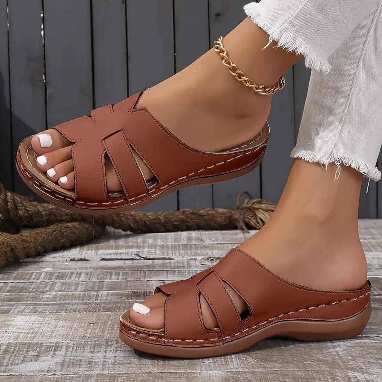 Womens Orthotic Flip Flops Cushion Arch Supports Casual Slip on Straps Sandals Comfortable Walking Open Toe Roman Platform Sandals