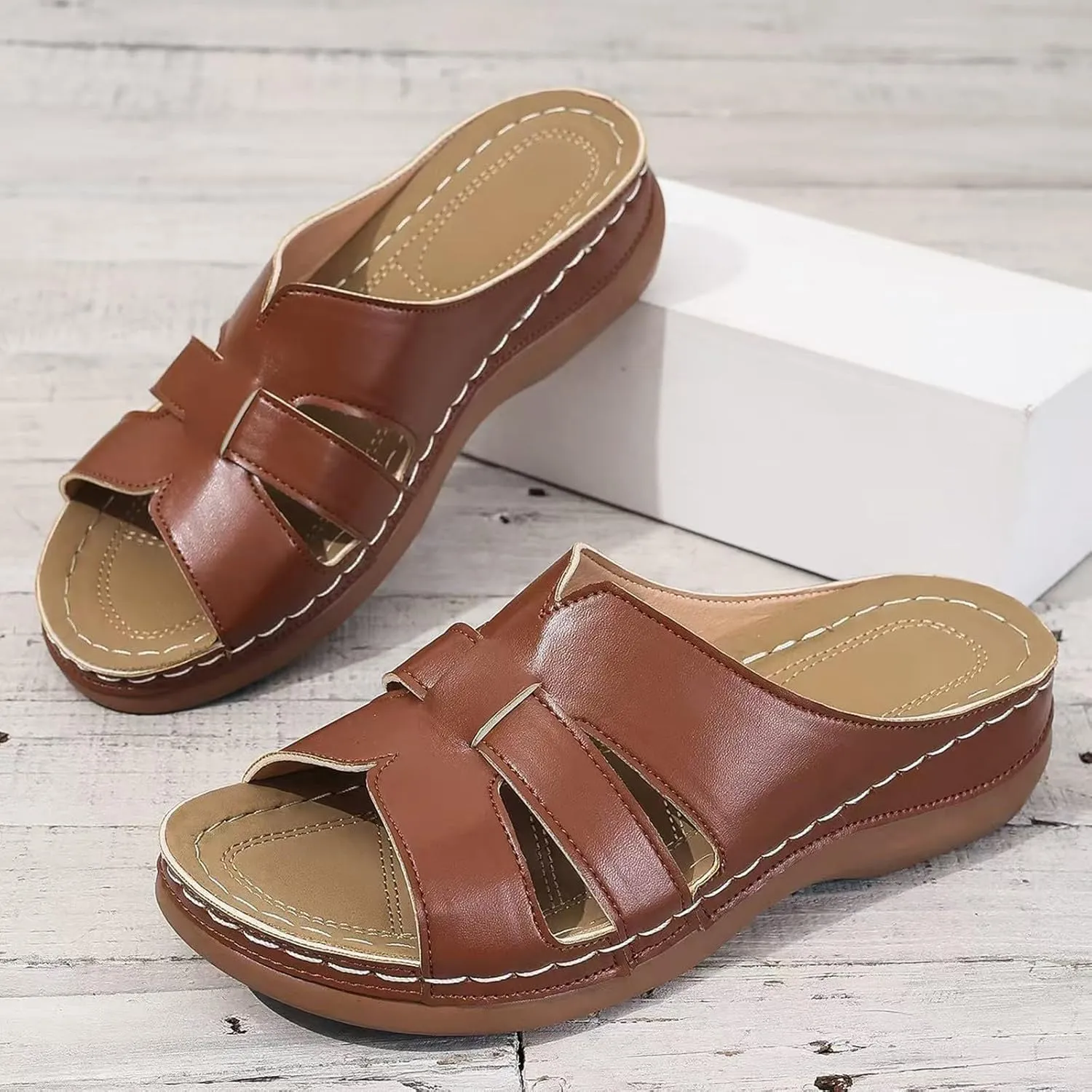 Womens Orthotic Flip Flops Cushion Arch Supports Casual Slip on Straps Sandals Comfortable Walking Open Toe Roman Platform Sandals