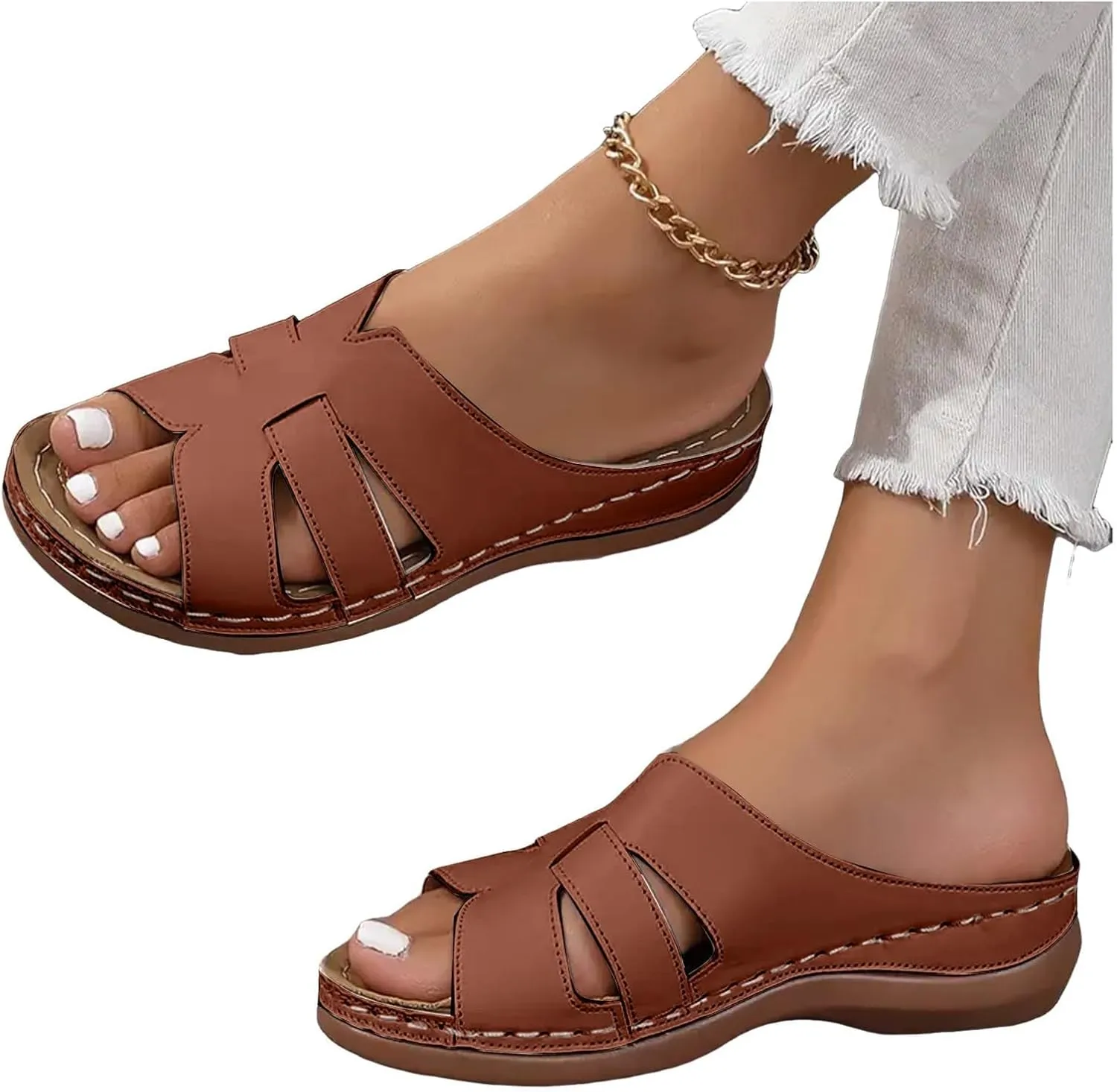 Womens Orthotic Flip Flops Cushion Arch Supports Casual Slip on Straps Sandals Comfortable Walking Open Toe Roman Platform Sandals