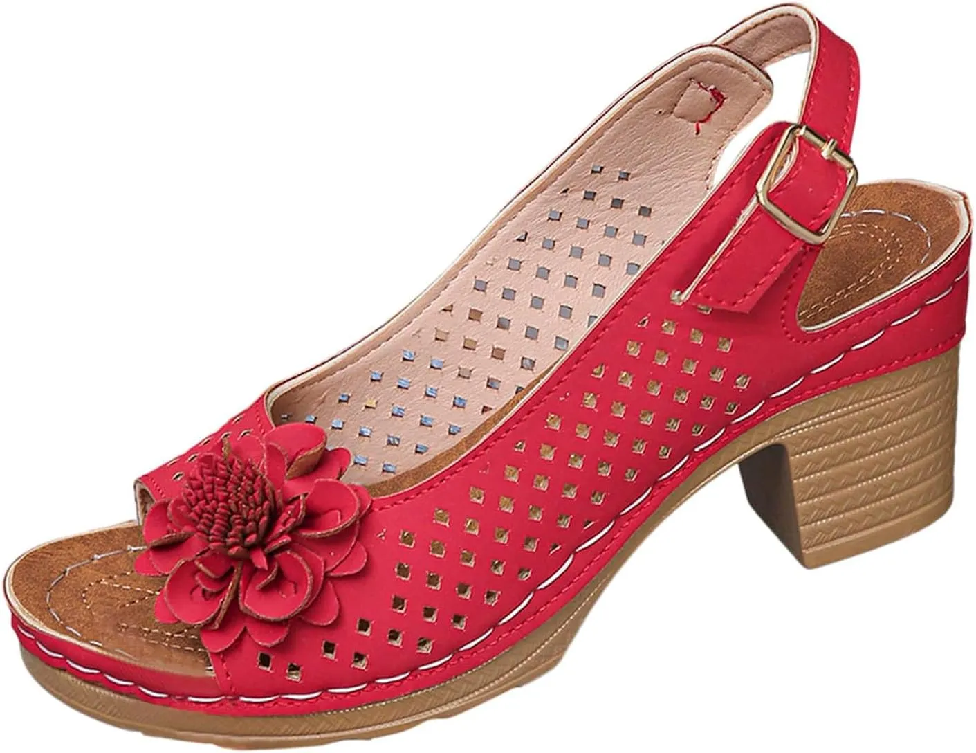 Womens Sandals Block Heel Open Toe Fish Mouth Flowers Comfortable Hollow Out Breathable Adjustable Strappy Shoes Dress Wedding Comfy Elegant Vacation Beach Party Sandals