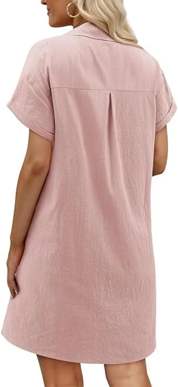 Womens Shirt Dress Summer Casual Short Sleeve Button Down Mini Dress Beach Vacation Dresses with Pockets