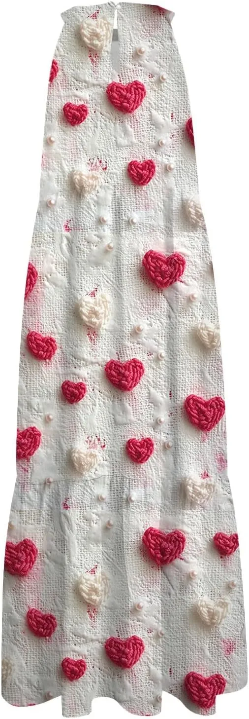 Womens Summer Dresses Hanging Neck Floral Print Midi Dresses Splicing Sleeveless Sundresses Casual Beach Dress