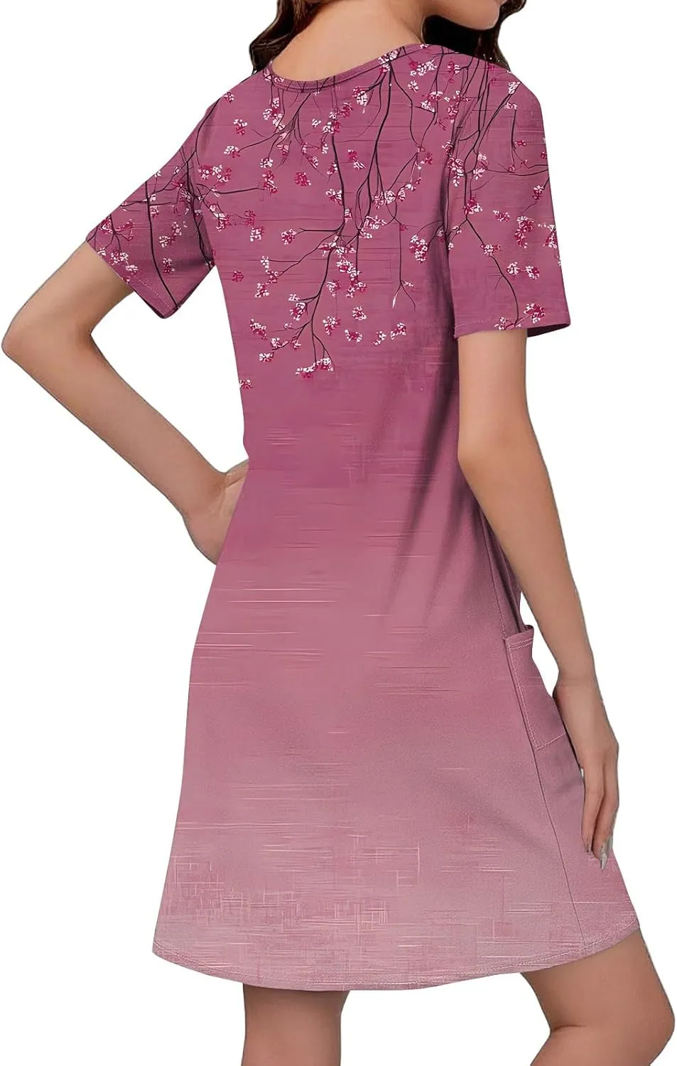 Womens Summer Dresses Short Sleeve Round Neck Boho Floral Print Shirt Dress Beach Vacation Sundresses