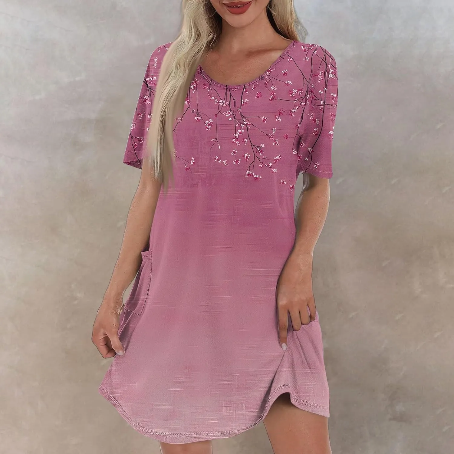 Womens Summer Dresses Short Sleeve Round Neck Boho Floral Print Shirt Dress Beach Vacation Sundresses