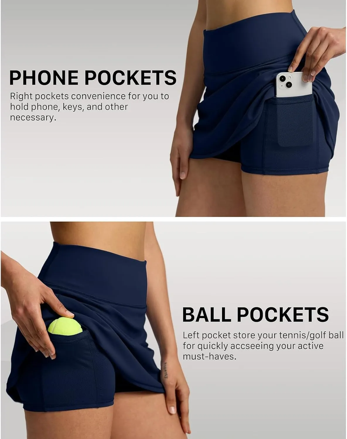 Womens Tennis Skirt with Shorts High Waisted Tummy Control Golf Skorts Athletic Workout Casual Running Shorts with Pockets