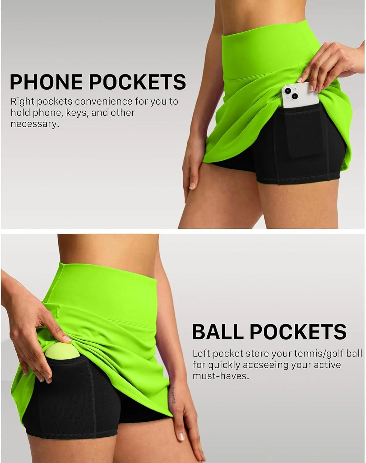 Womens Tennis Skirt with Shorts High Waisted Tummy Control Golf Skorts Athletic Workout Casual Running Shorts with Pockets