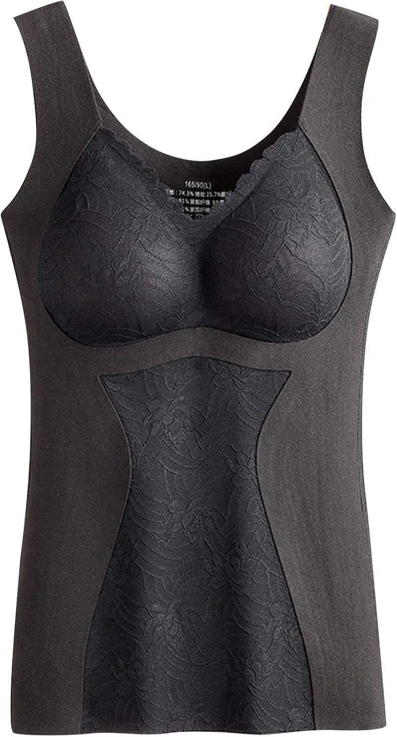 Womens Thermal Tank Tops Built in Bra Warm Underwear High Stretch Sleeveless Camisoles Comfy Soft Base Layer Vest