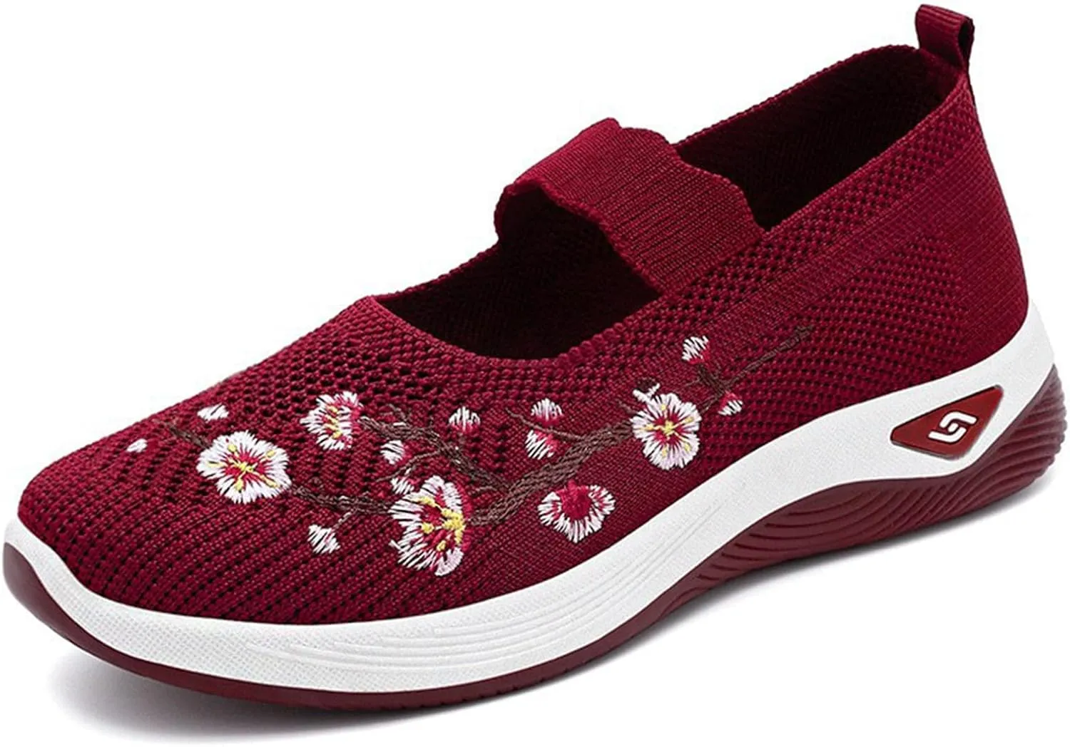 Womens Woven Orthopedic Breathable Soft Shoes Embroidered Flower Shoe Comfort Slip On Walking Shoes Arch Support Casual Walking Sports Sneakers