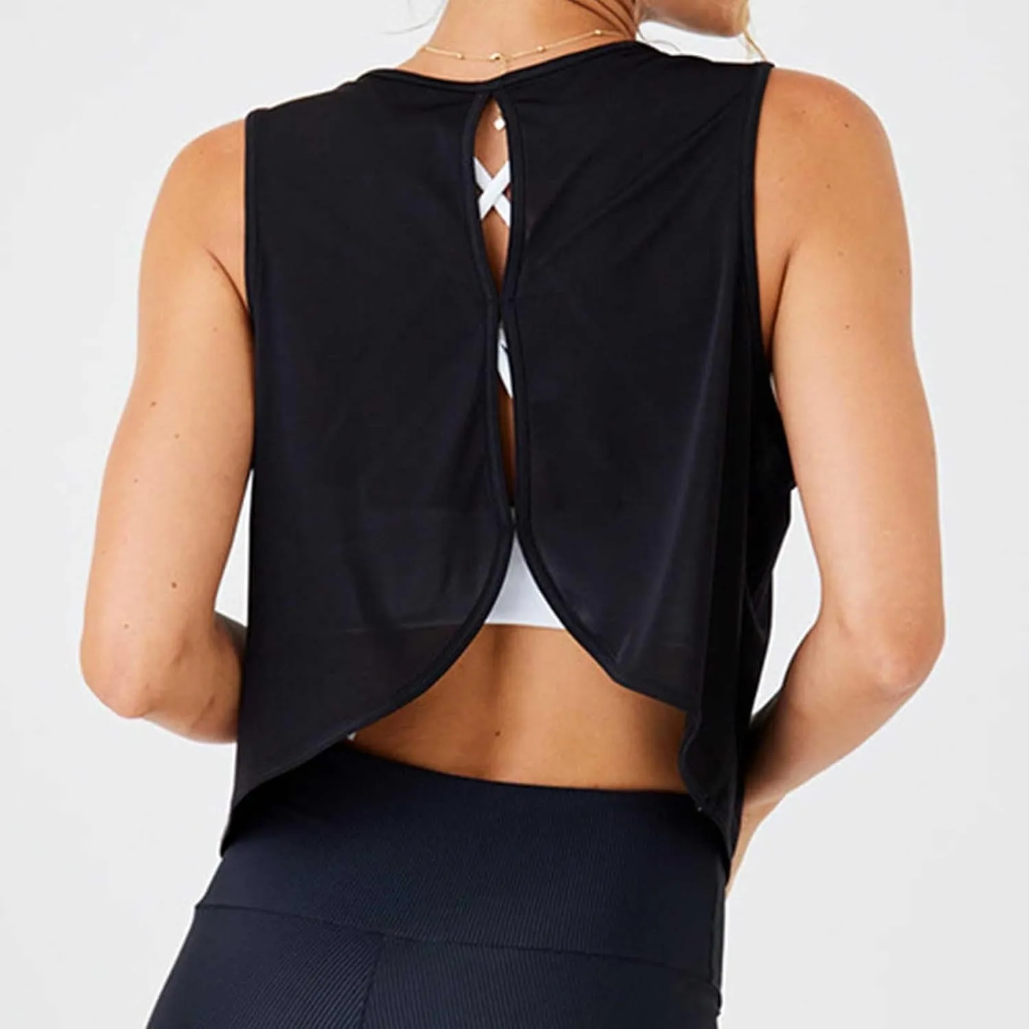 Workout Crop Tops for Women Open Back Athletic Gym Yoga Tank Top Loose Fit Casual Cropped T-Shirts Sports Coverups