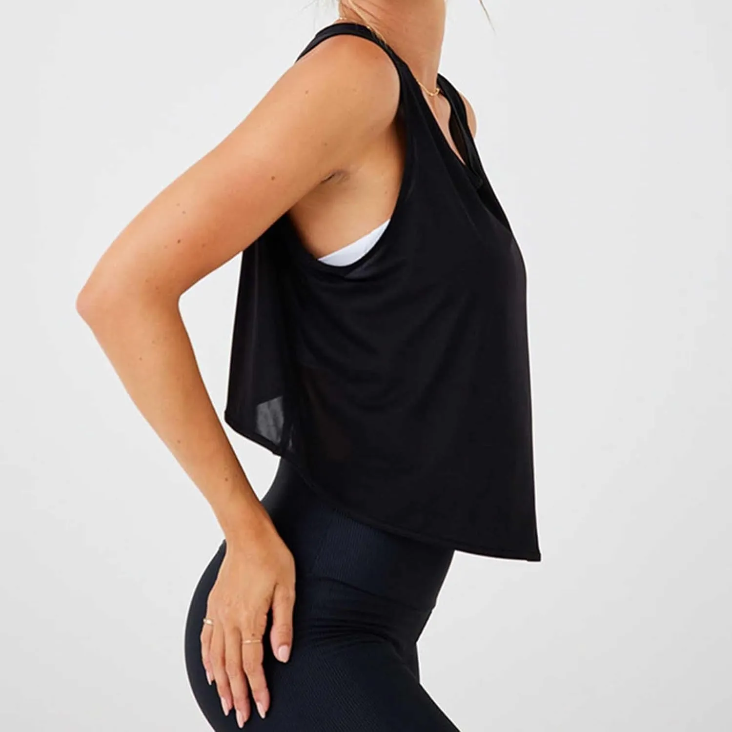 Workout Crop Tops for Women Open Back Athletic Gym Yoga Tank Top Loose Fit Casual Cropped T-Shirts Sports Coverups