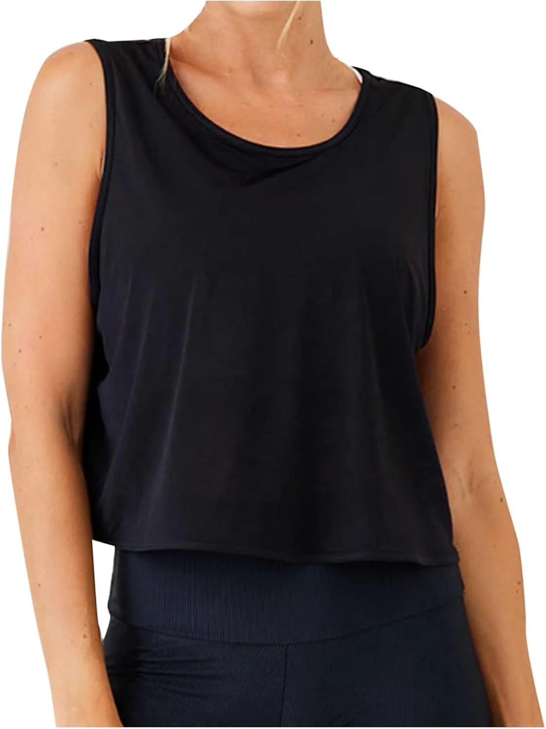 Workout Crop Tops for Women Open Back Athletic Gym Yoga Tank Top Loose Fit Casual Cropped T-Shirts Sports Coverups