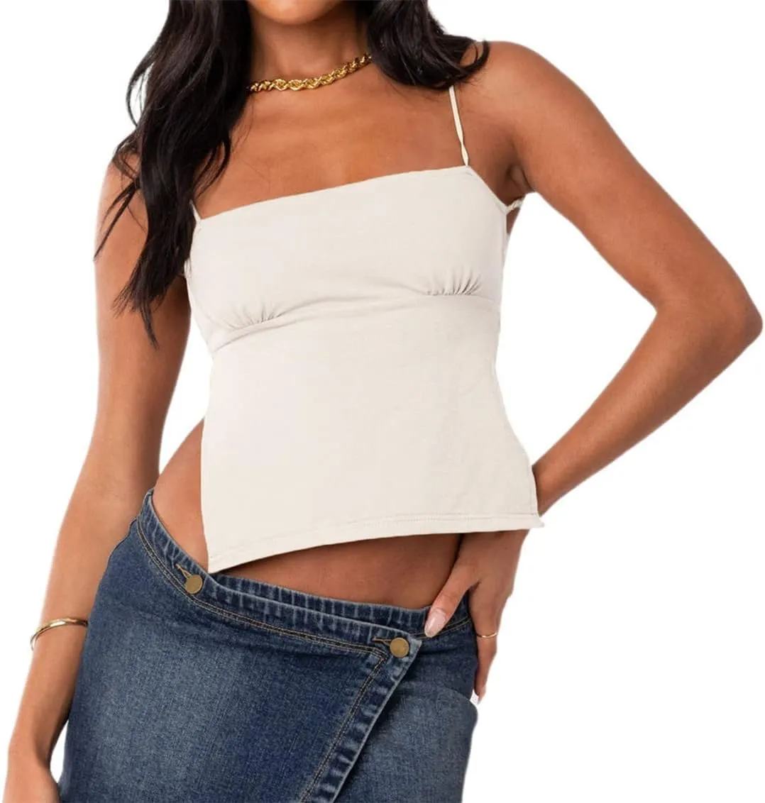 WZTYYDS Women Backless Crop Top Sexy Tie Up Spaghetti Strap Camisole Summer Going Out Tops Cute Mini Lacing Vest