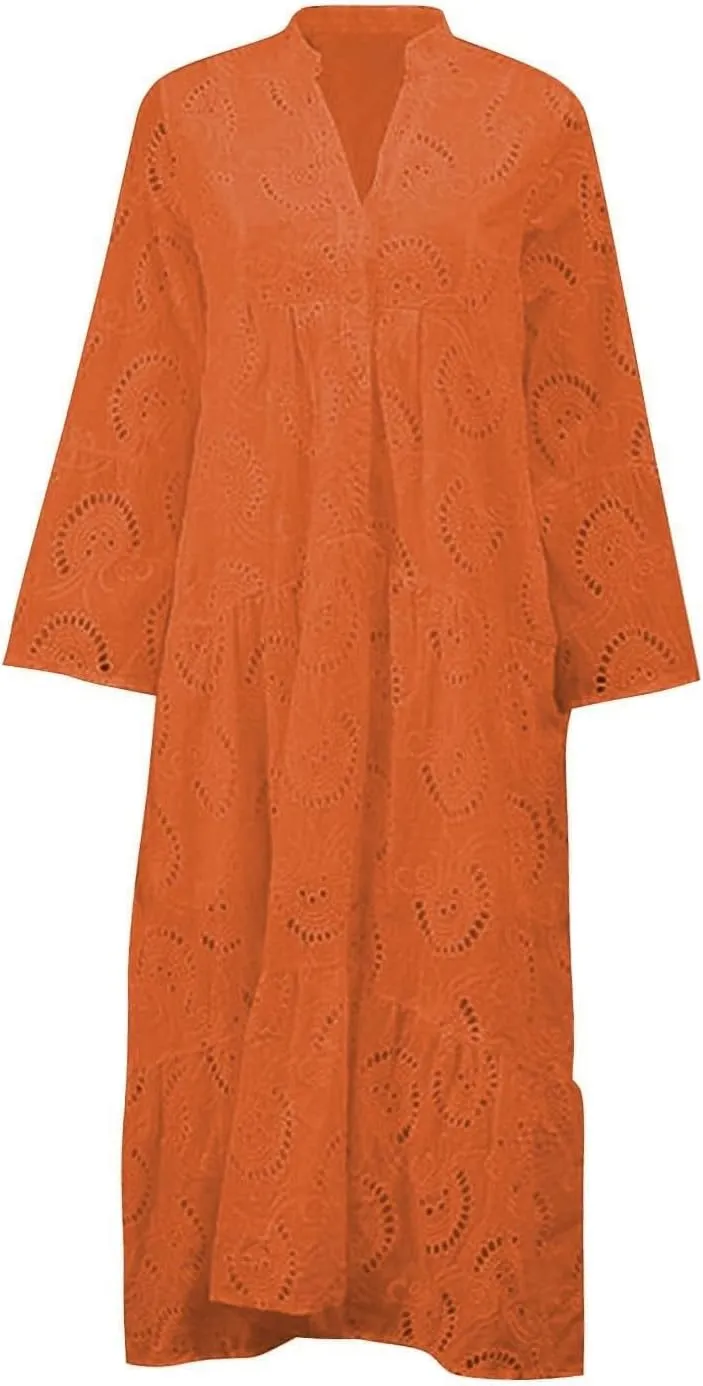 XOWRTE Summer Dresses for Women 2025,Plus Size Casual Cute Babydoll Dress,Tiered Ruffle Flowy Boho Beach Sundress Hollow Out