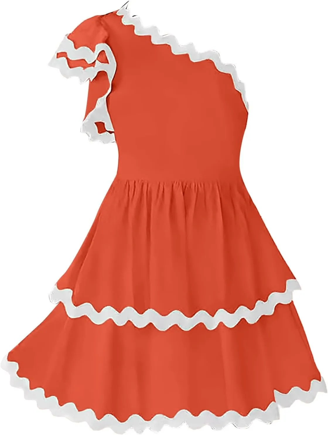 XOWRTE Women's 2024 Summer One Shoulder Dresses Ruffle Short Sleeve Tiered Layered Swing A Line Mini Short Sundress for Women