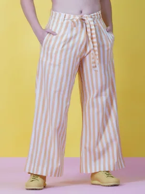 Yellow Stripe Cotton Pants With A Tie Up