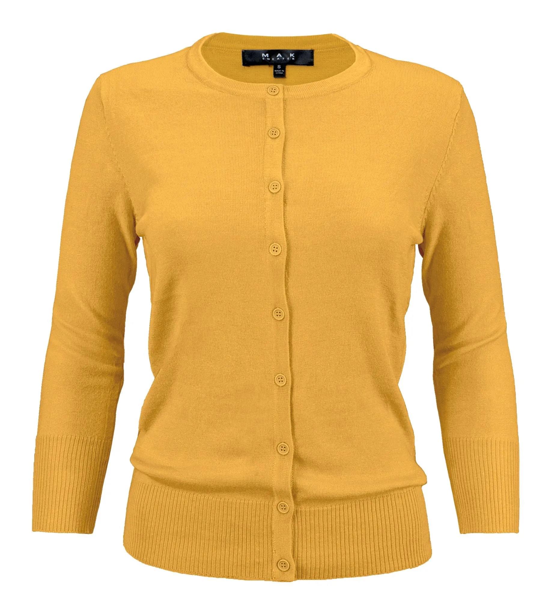 YEMAK Women's 3/4 Sleeve Crewneck Cardigan Sweater CO079PL PLUS size (1X-3X) Color (1 of 2)