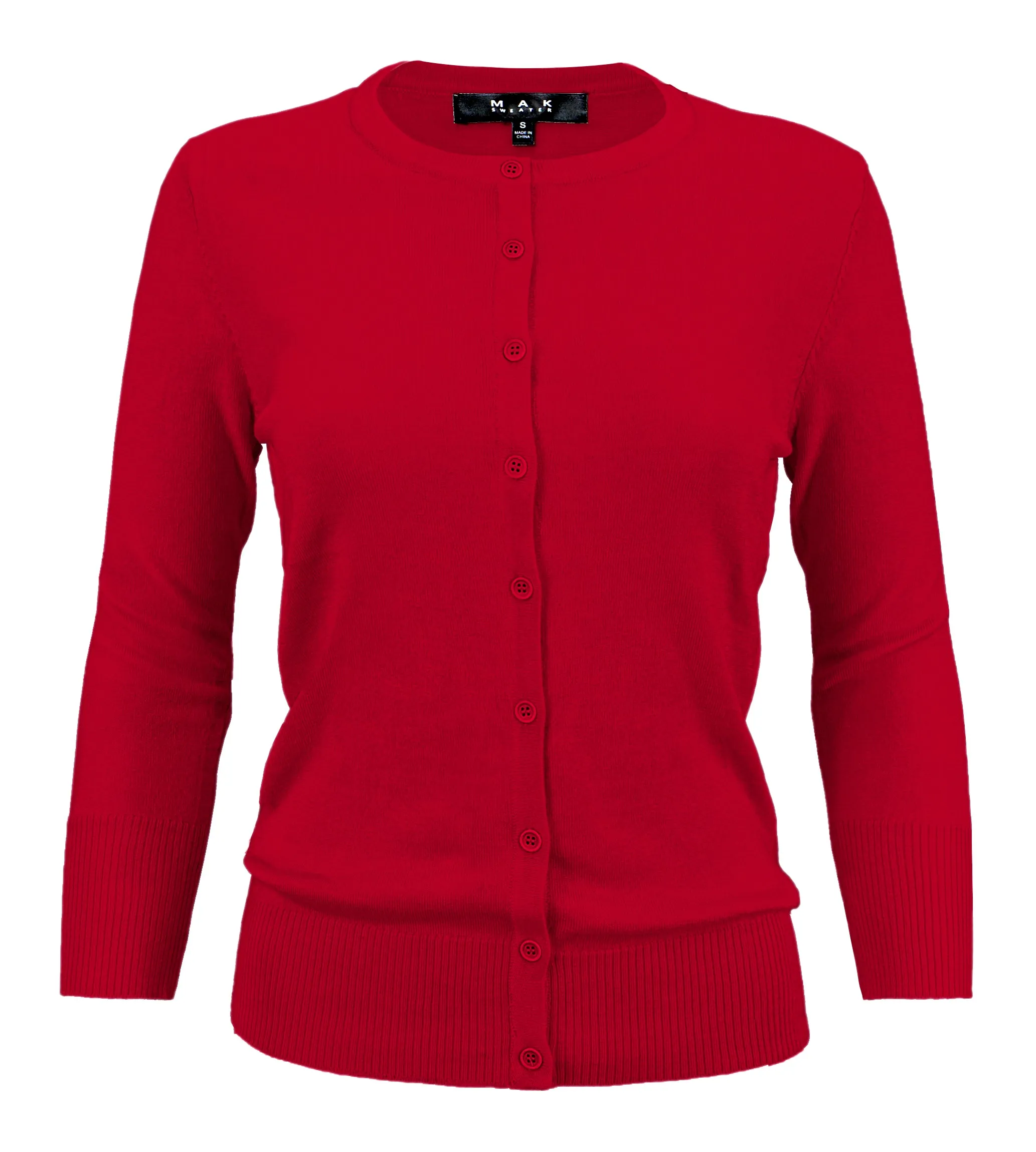 YEMAK Women's 3/4 Sleeve Crewneck Cardigan Sweater CO079PL PLUS size (1X-3X) Color (1 of 2)
