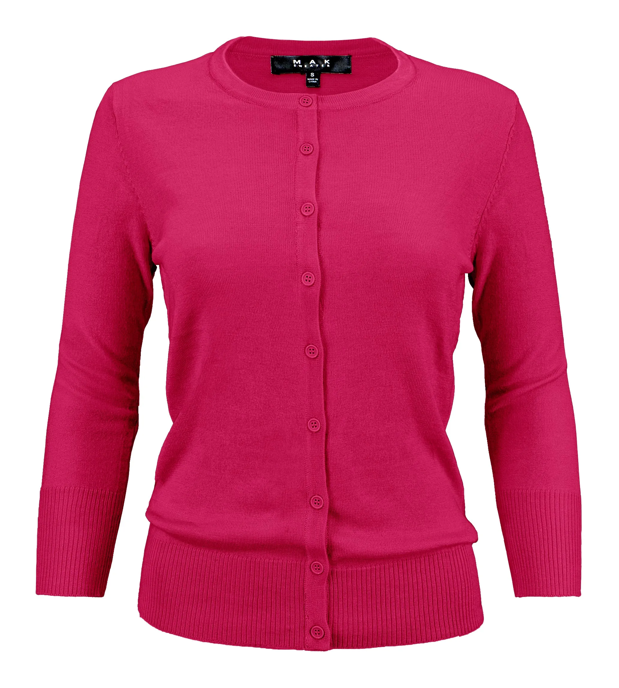 YEMAK Women's 3/4 Sleeve Crewneck Cardigan Sweater CO079PL PLUS size (1X-3X) Color (1 of 2)