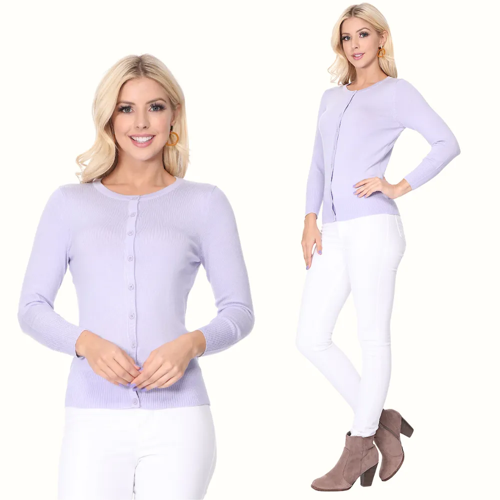 YEMAK Women's 3/4 Sleeve Crewneck Cardigan Sweater CO079PL PLUS size (1X-3X) Color (1 of 2)