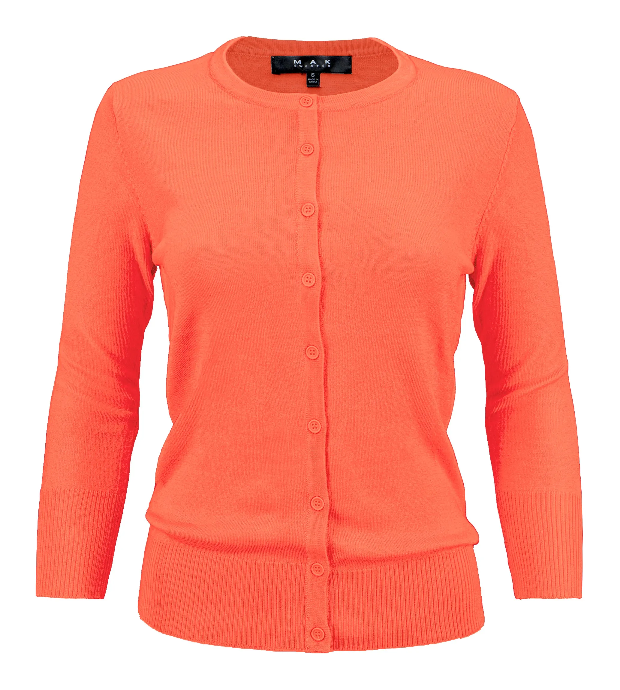 YEMAK Women's 3/4 Sleeve Crewneck Cardigan Sweater CO079PL PLUS size (1X-3X) Color (1 of 2)