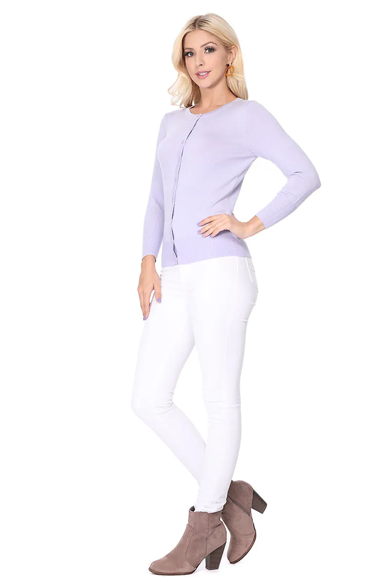 YEMAK Women's 3/4 Sleeve Crewneck Cardigan Sweater CO079PL PLUS size (1X-3X) Color (1 of 2)