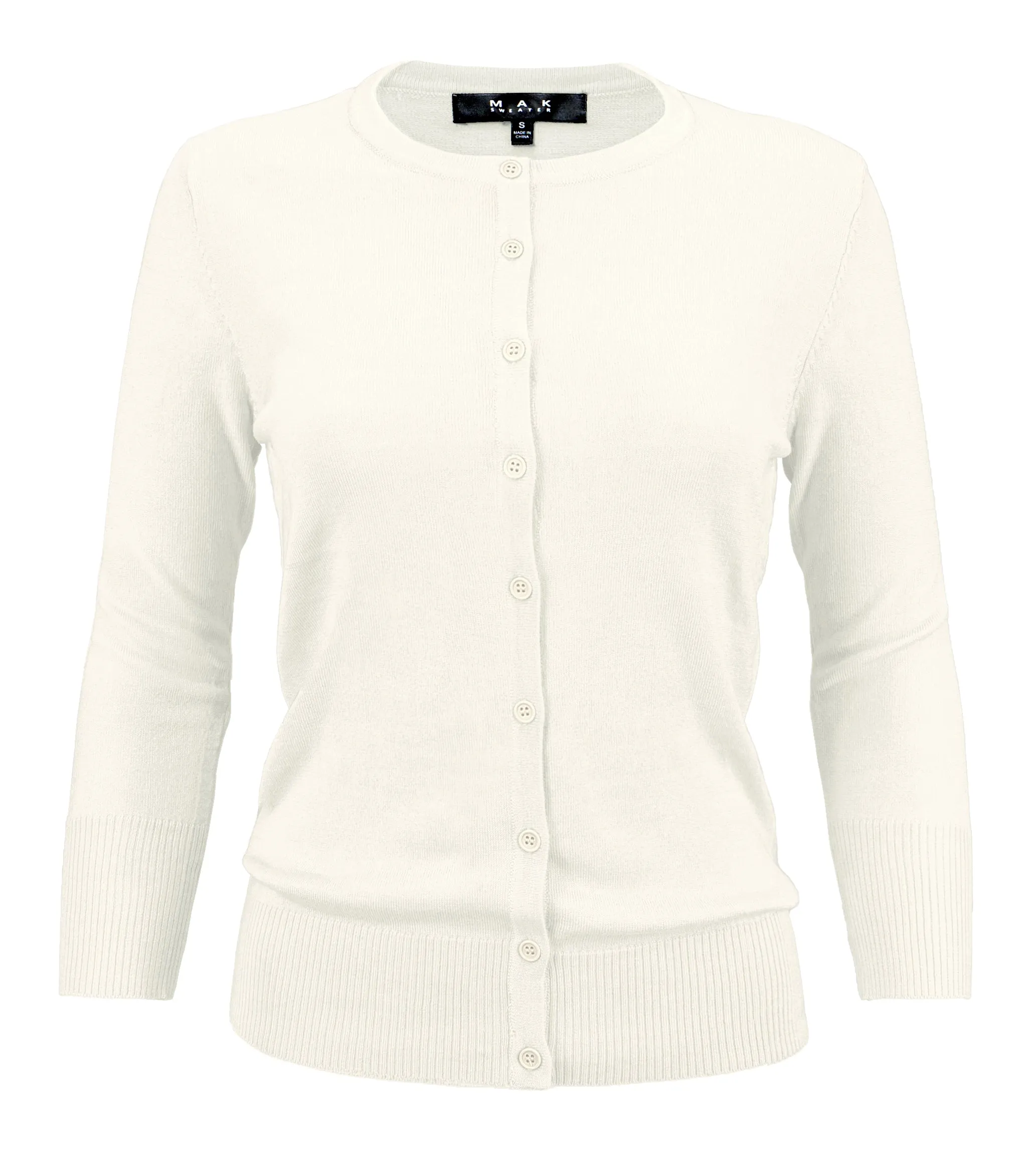 YEMAK Women's 3/4 Sleeve Crewneck Cardigan Sweater CO079PL PLUS size (1X-3X) Color (1 of 2)