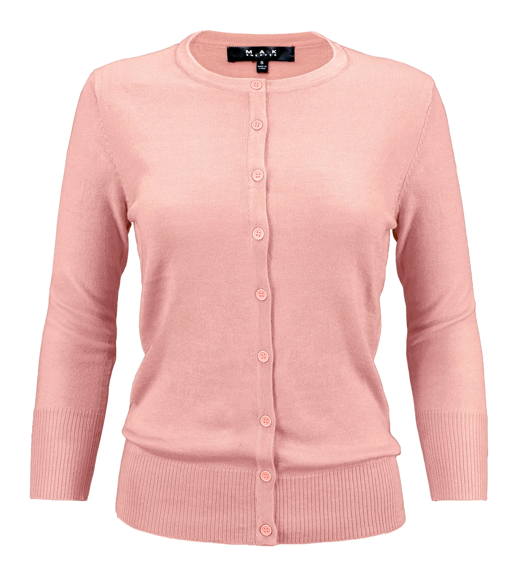 YEMAK Women's 3/4 Sleeve Crewneck Cardigan Sweater CO079PL PLUS size (1X-3X) Color (1 of 2)