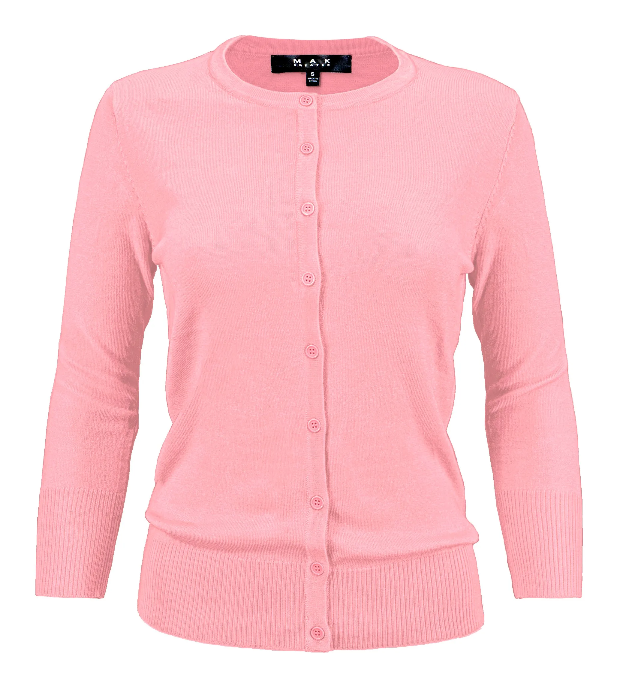 YEMAK Women's 3/4 Sleeve Crewneck Cardigan Sweater CO079PL PLUS size (1X-3X) Color (1 of 2)