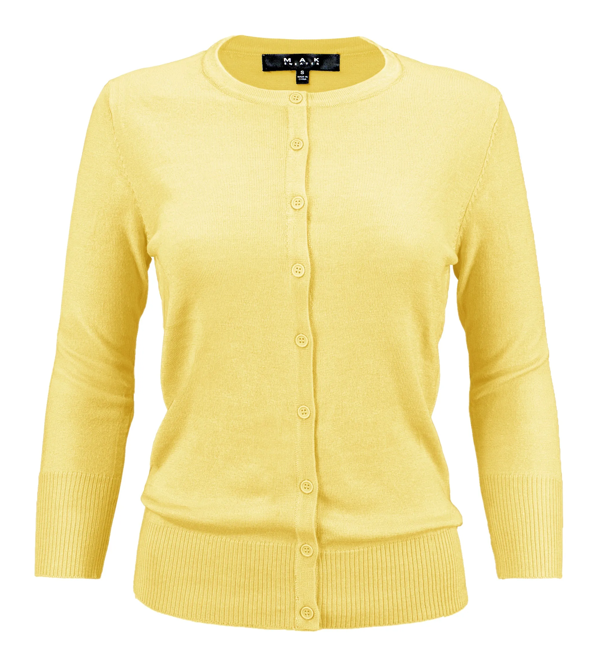 YEMAK Women's 3/4 Sleeve Crewneck Cardigan Sweater CO079PL PLUS size (1X-3X) Color (1 of 2)