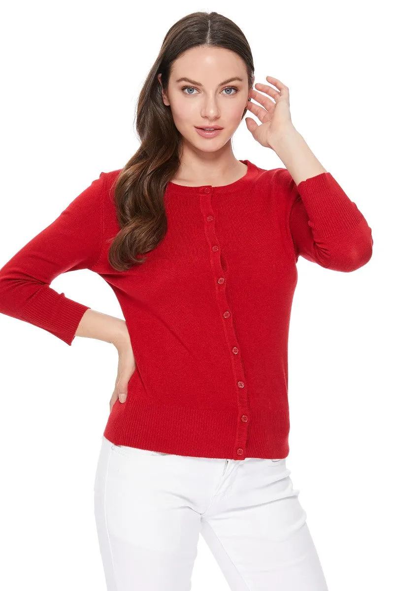 YEMAK Women's 3/4 Sleeve Crewneck Cardigan Sweater CO079PL PLUS size (1X-3X) Color (1 of 2)
