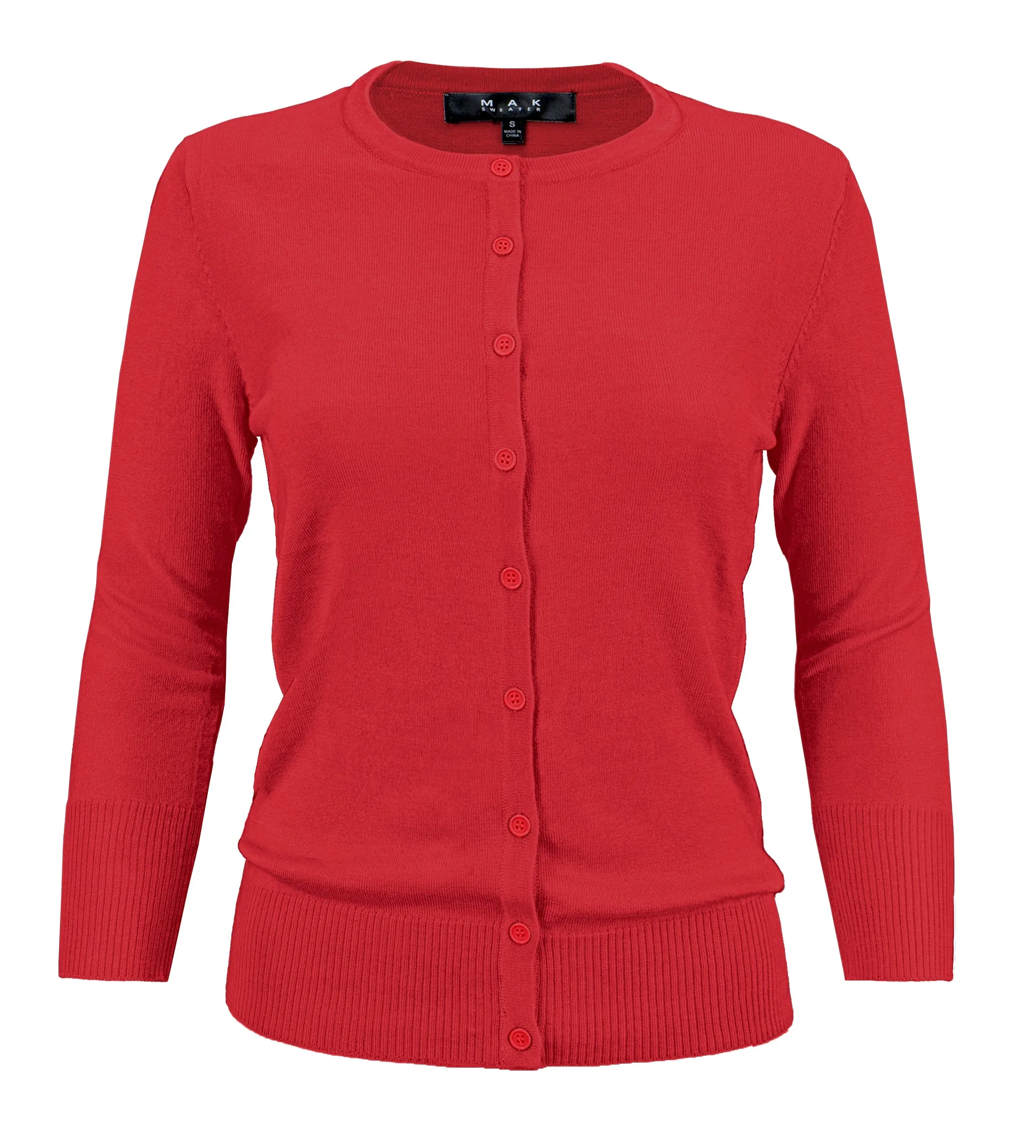 YEMAK Women's 3/4 Sleeve Crewneck Cardigan Sweater CO079PL PLUS size (1X-3X) Color (1 of 2)