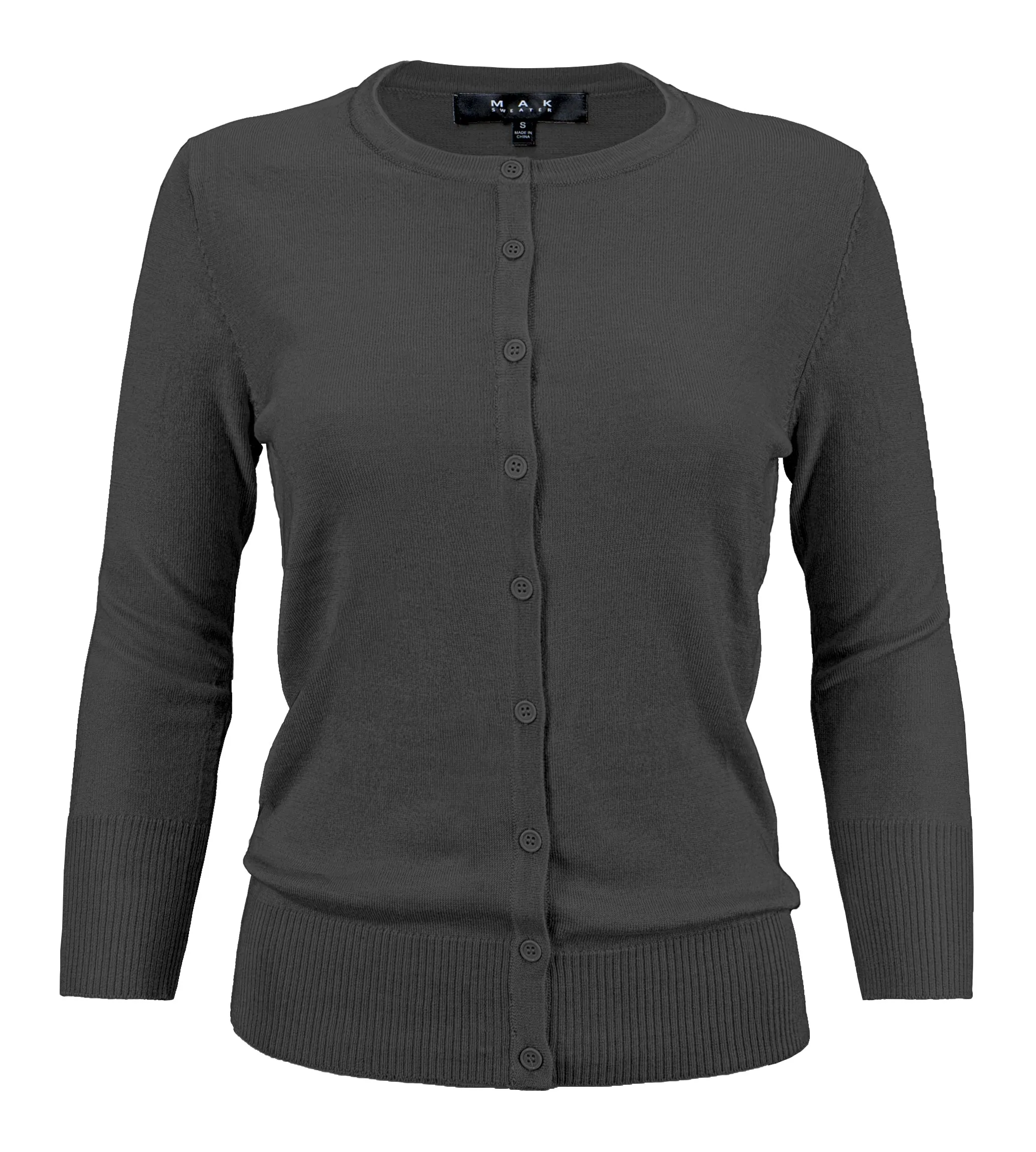 YEMAK Women's 3/4 Sleeve Crewneck Cardigan Sweater CO079PL PLUS size (1X-3X) Color (1 of 2)