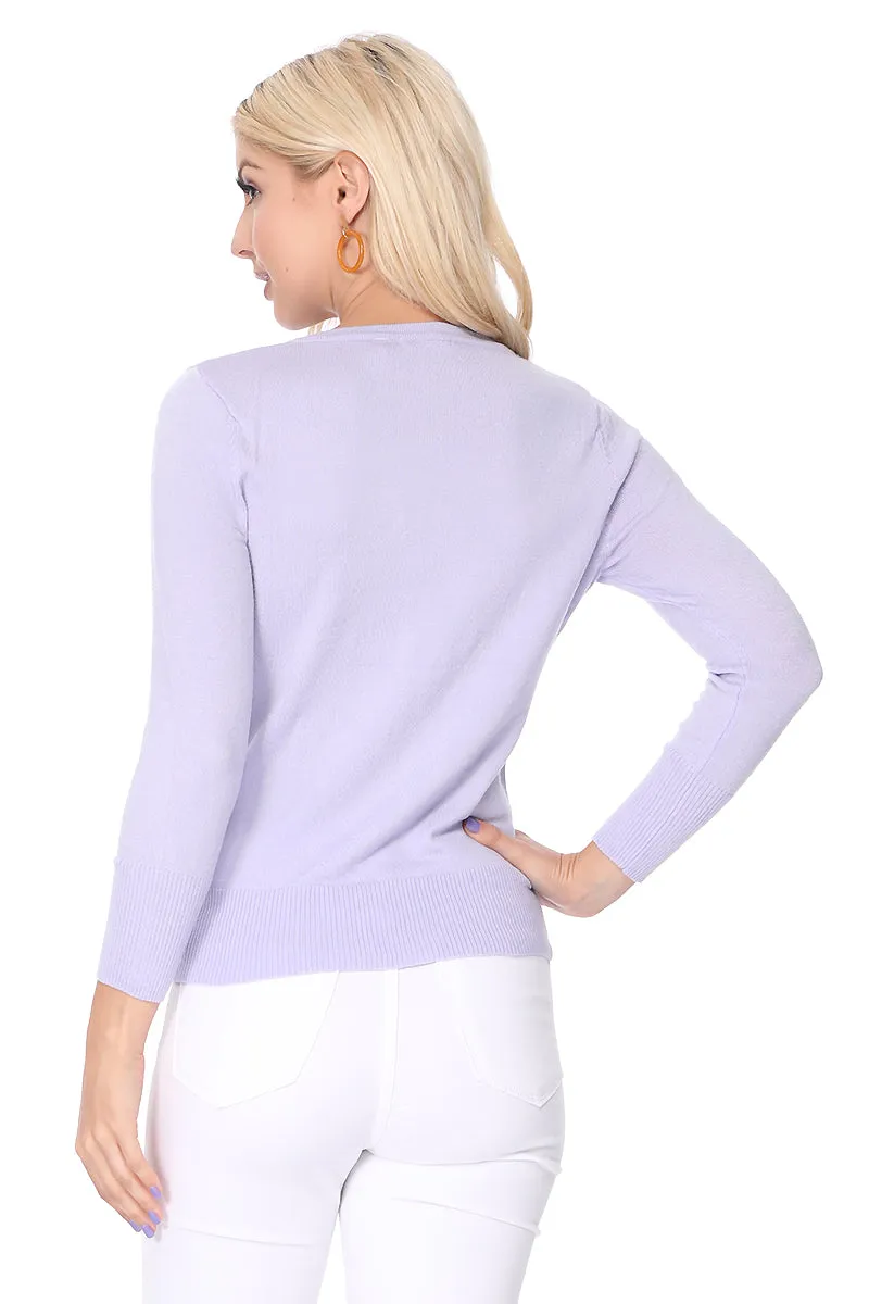 YEMAK Women's 3/4 Sleeve Crewneck Cardigan Sweater CO079PL PLUS size (1X-3X) Color (1 of 2)
